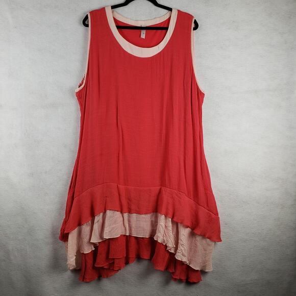Ara Handmade Dresses & Skirts - Ara Handmade Women's 2XL Tiered Layered Tank Midi Dress Coral Pink Lagenlook